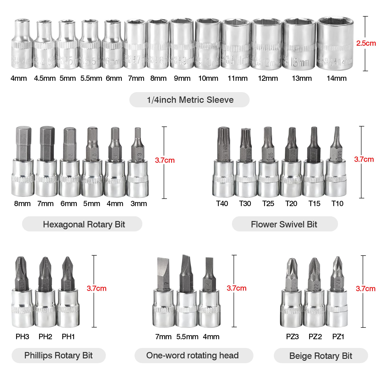 46PCS Ratchet Socket Set 1/4" Drive Socket Wrench Set including Bit Extension Bar Metric Ratchet Wrench Tool for DIY Car Repair - Image 3