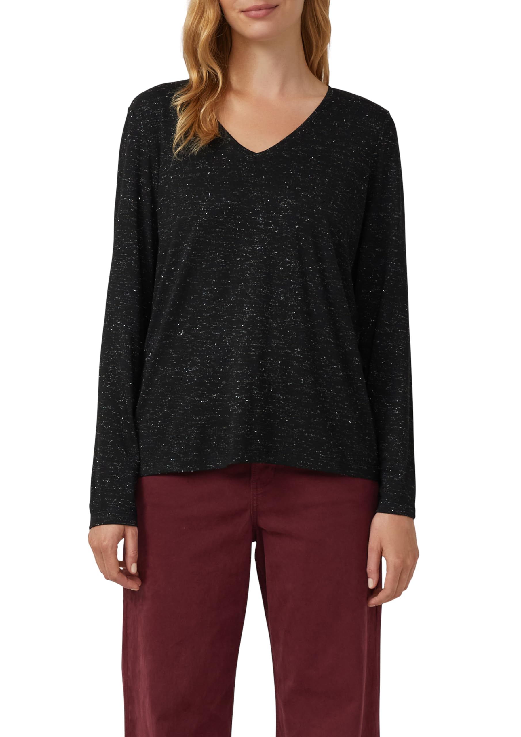 s.Oliver Longsleeve mit V-Ausschnitt und Glitzergarn