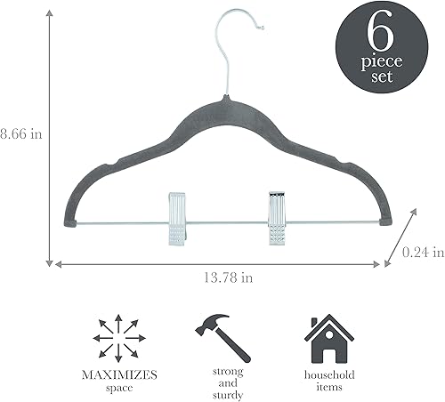 Miniatura 2 de Simplify Paquete de 6 perchas de terciopelo para niños, duraderas, ligeras, antideslizantes, para guardería, camisa, pantalones, camiseta sin