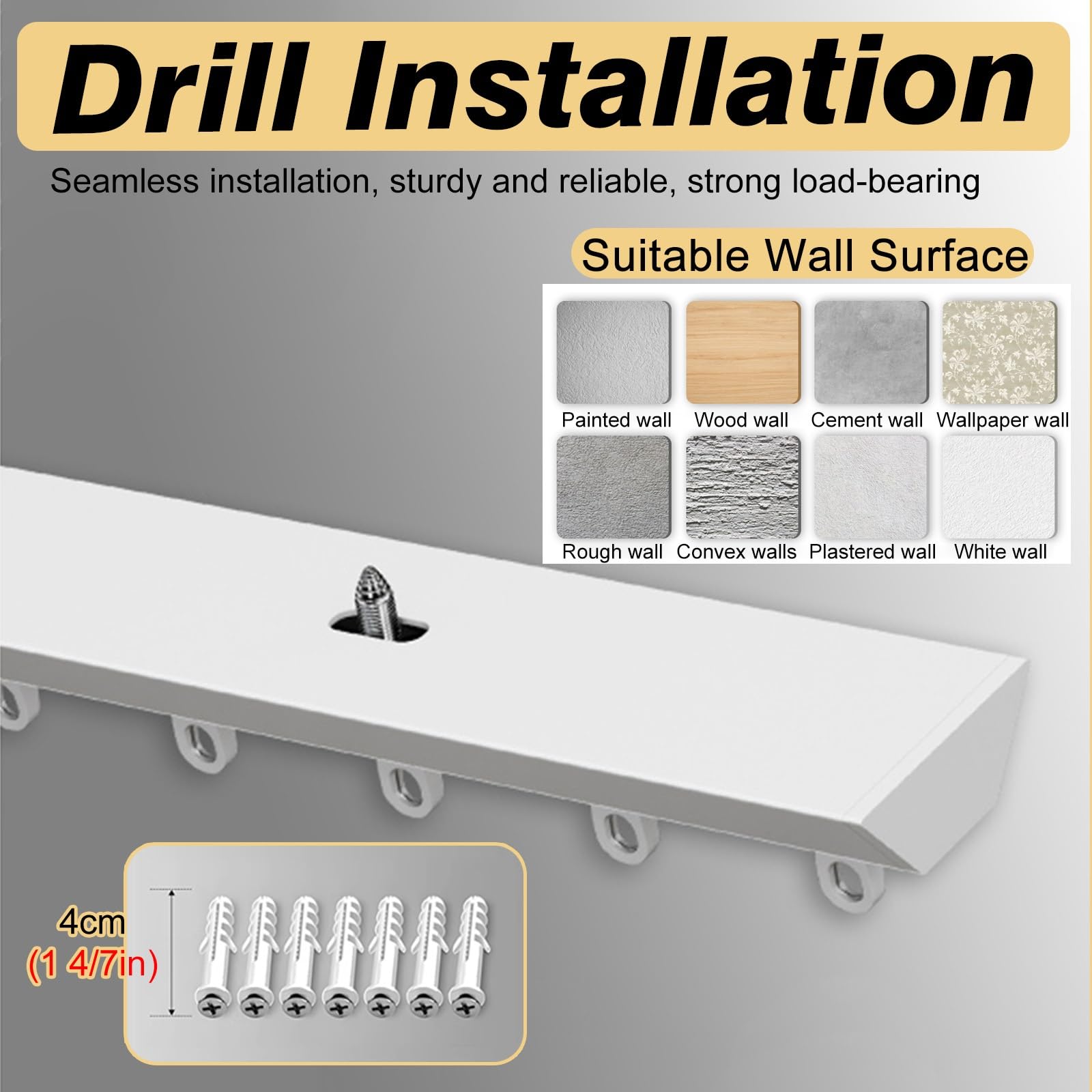 Rail de rideau de plafond robuste en forme de V pour baie vitrée Blanc 1,8 m Idéal pour chambre à coucher, salon, placard, cloisons de pièce