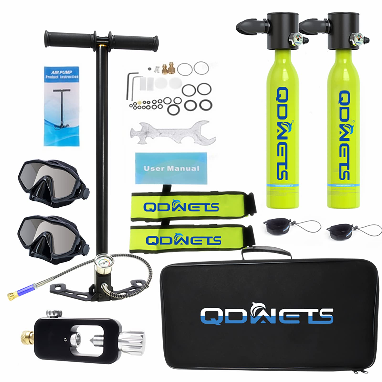 Mini Scuba Tank with Dot Certified Reusable Diving Tank Kit 0.5L Capacity Mini Scuba Diving Tanks That Support 6-10 Minutes of Underwater Breathing Dive Portable Lungs for Diving (Green)