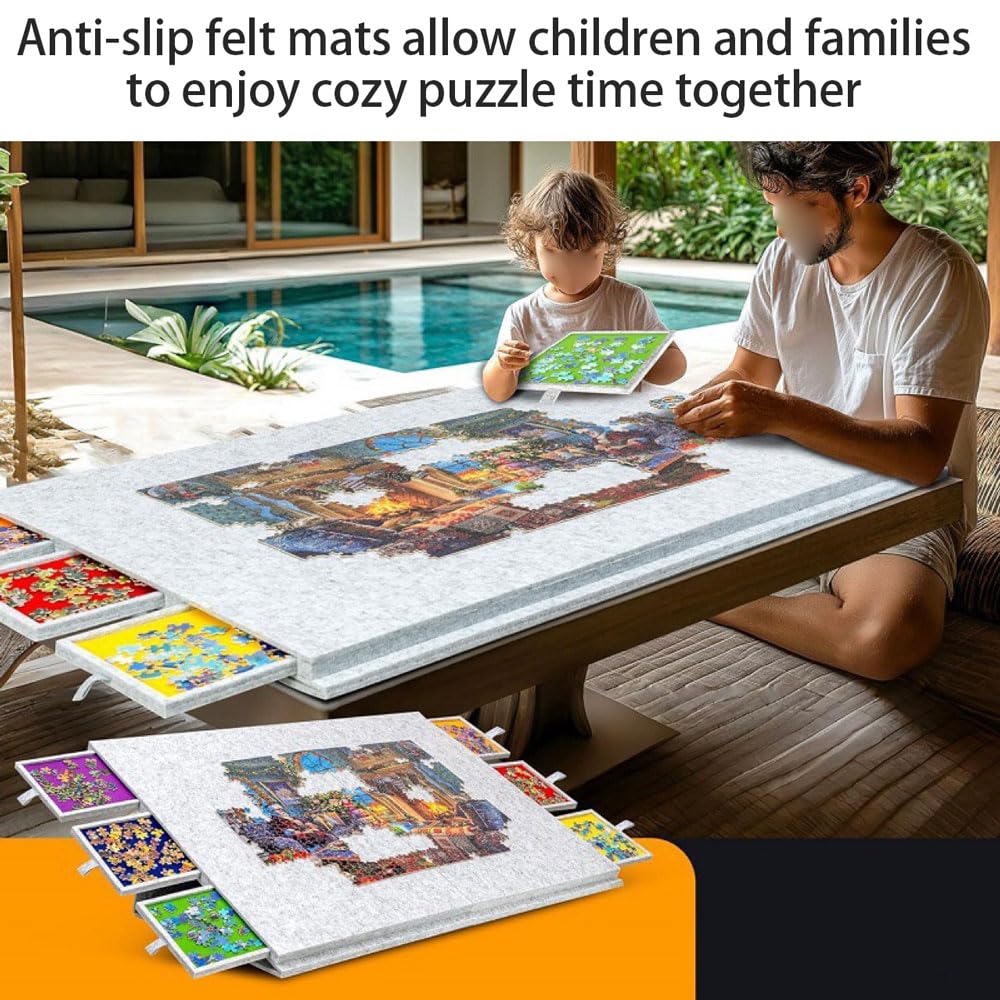 Filcowa tablica do puzzli z szufladami, przenośna układanka na 2000 sztuk, składana mata do puzzli, antypoślizgowa tablica do sortowania puzzli dla dorosłych i dzieci, do organizowania i