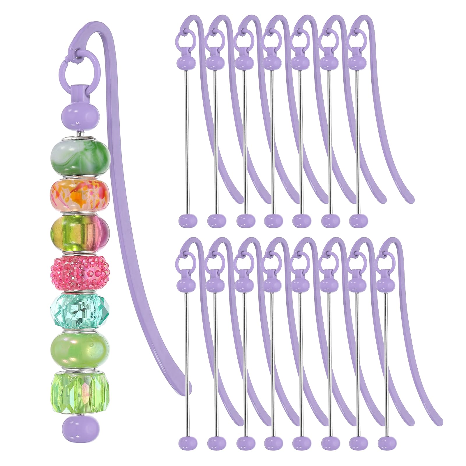 PATIKIL 16 Pcs Beadable Bookmarks, DIY Metal Blank Bar Bookmark Bead Craft Jewelry Pendant Charm Book Mark for Gift Teacher Office Supplies Home Crafts, Candy Purple
