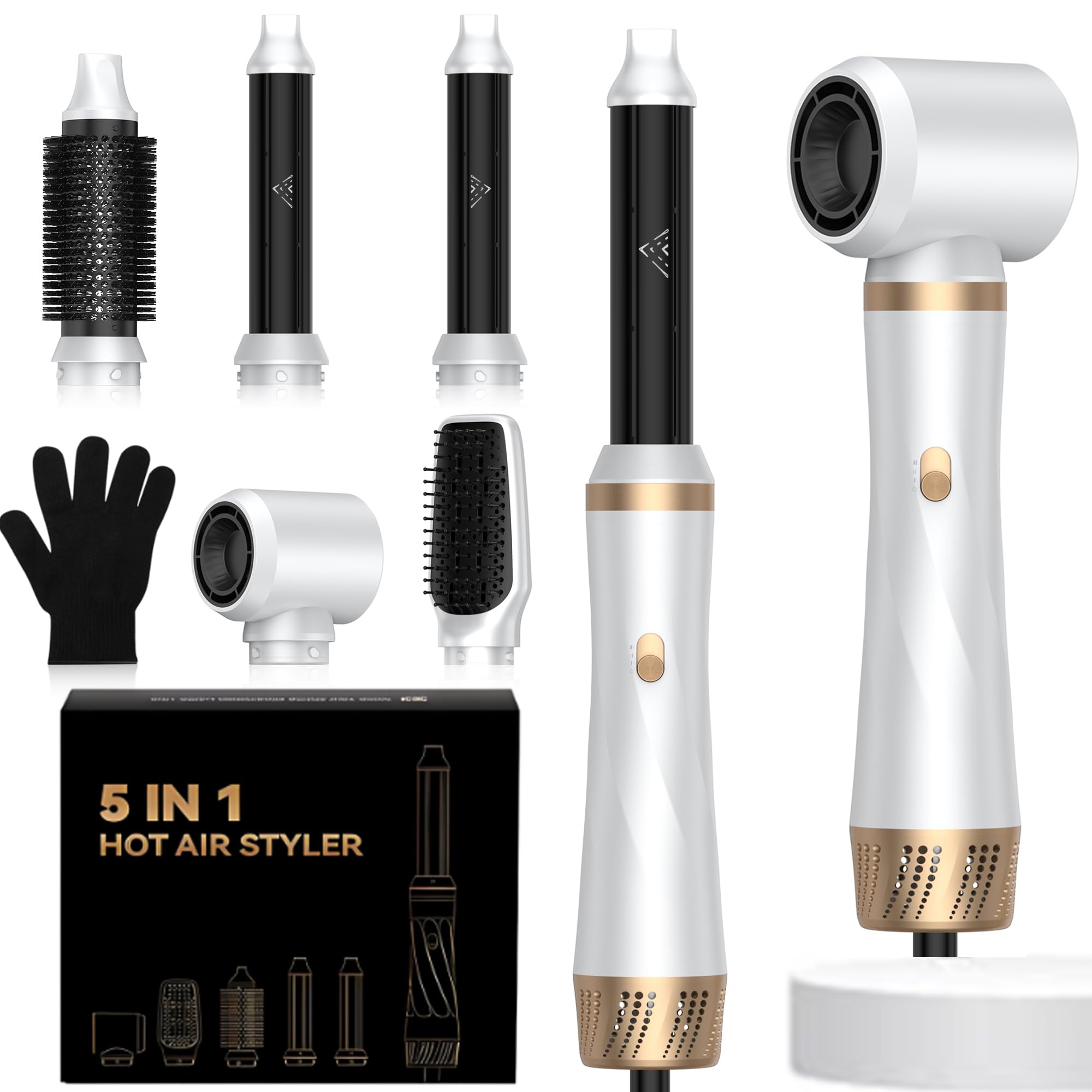 5 in 1 Air Styler e Spazzola Asciugacapelli - Kit Multifunzione con Spazzola Phon Volumizzante | Spazzola Rotante per Capelli, Arricciacapelli ad Aria e Lisciante