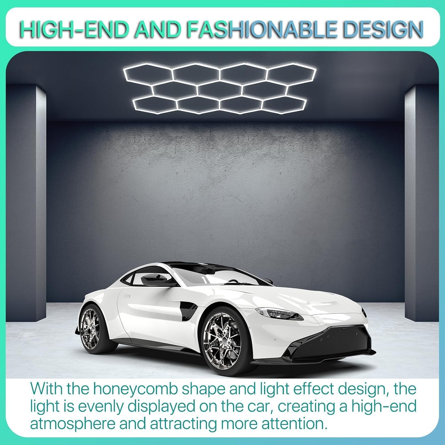 Hexagon LED Light 6500 K, blanc lumière du jour, 11 Grid – Éclairage parfait pour garage, entretien automobile, salon de coiffure, studio de tatouage – Éclairage LED haut de gamme pour garage