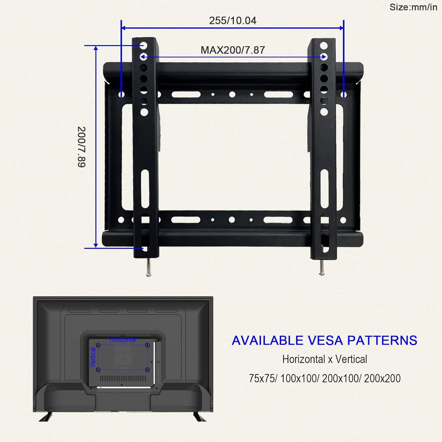 SYLVOX RV TV-Wandhalterung, Flachbildschirmhalterung für TVs von 14-42 Zoll, VESA-Unterstützung 75x75mm bis 200x200mm, maximales TV-Gewicht 55lbs, Schwarze Feste RV-TV-Halterung, platzsparend