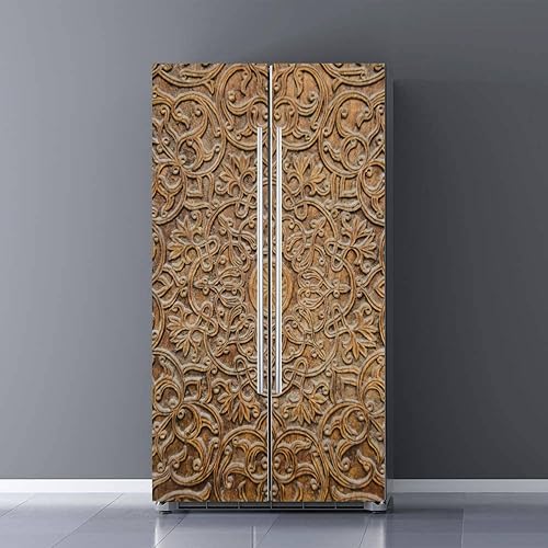 Miniatura 1 de Juego de envoltorio de vinilo autoadhesivo para refrigerador, adorno tallado en madera para puerta, mural extraíble para nevera, adhesivo para