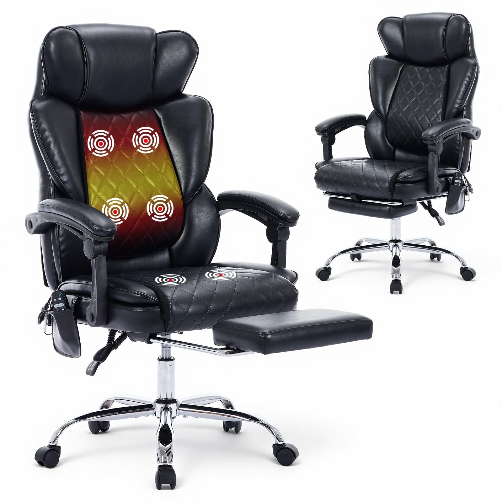 COLAMY Massage Office Chair with Footrest & Heated Lumbar Support – Ergonomic Executive Desk Chair with Reclining Back, Adjustable Height, Swivel & Padded Armrests for Home Office