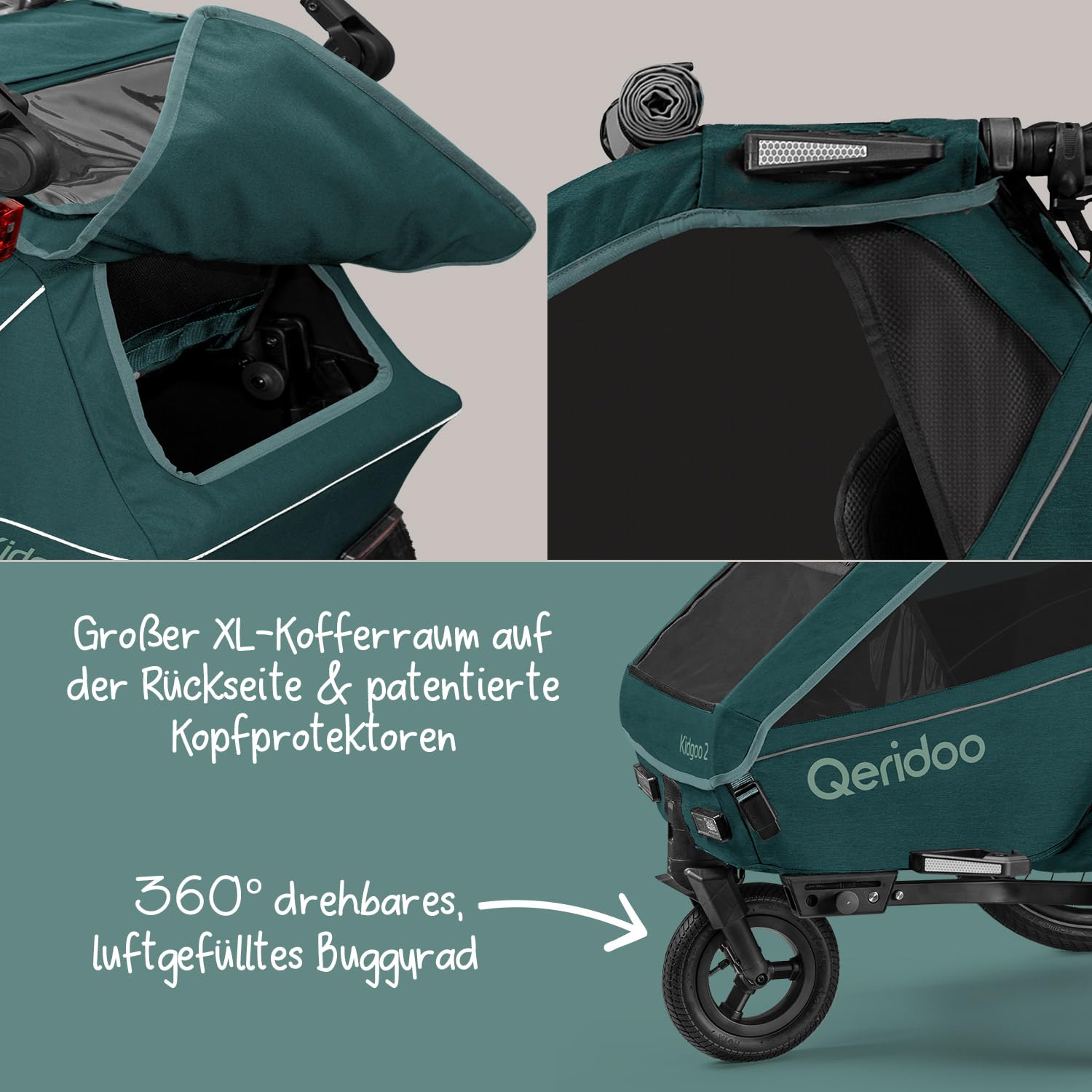 Qeridoo Kidgoo 2 | Fahrradanhänger 2 Kinder | Mit Federung & 3-in-1 Verdeck | Fahrrad Anhänger für Zwei | Komfortabel & Sicher | Hochwertiger Kinderfahrradanhänger & Jogger Kinderwagen
