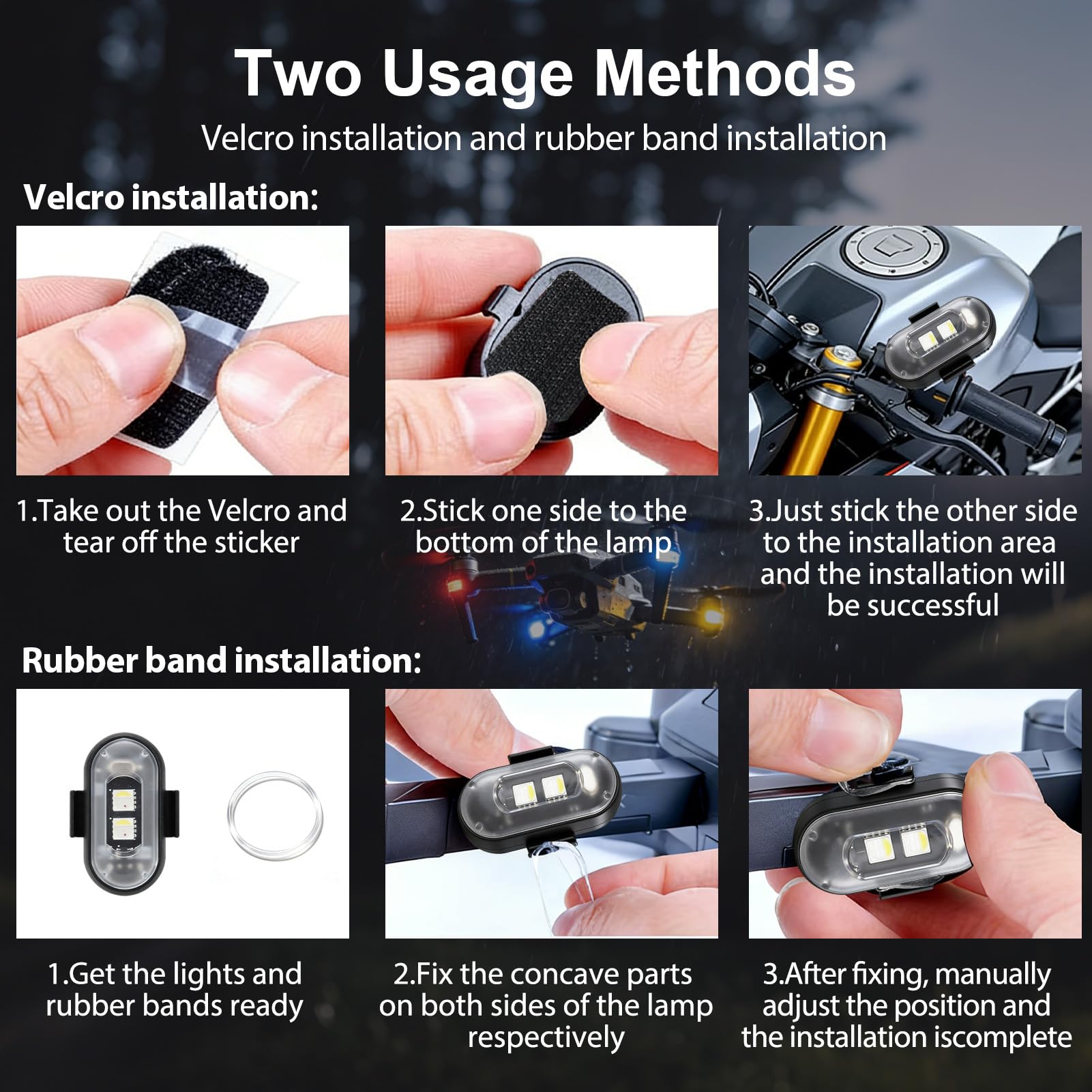 6 Piezas Luces Led Coche, 8 Colores Luces Estroboscópicas LED con Mando a Distancia, Luz Estroboscópica Impermeables, Carga USB Lampada Stroboscopica Led para Dron Camión Motocicleta Bicicleta