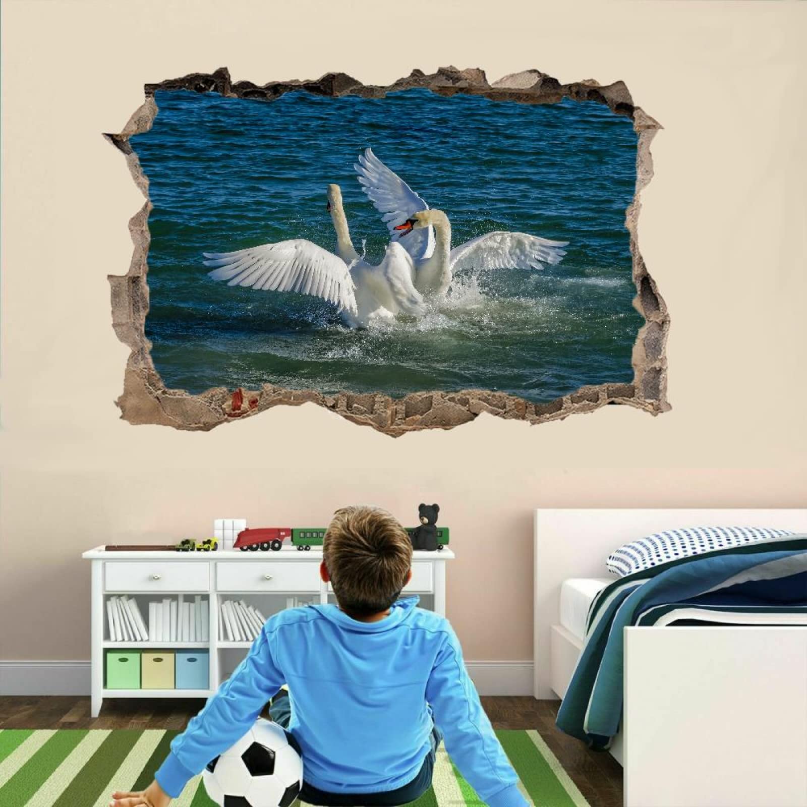 Tatuajes De Pared Wall Tattoo 3D Smashed Lago Adhesivo De Pared Extraíble Calcomanías Murales Para Habitaciones Cisnes Niñas Niños Dormitorio Mural Decoración Para El Hogar 75x113cm