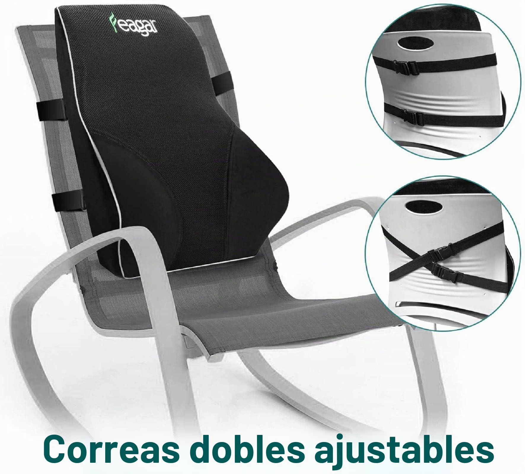 Feagar Cojin Lumbar Coche con Esponja Memoria, Respaldo Lumbar Soporte de Espalda por Office Negro