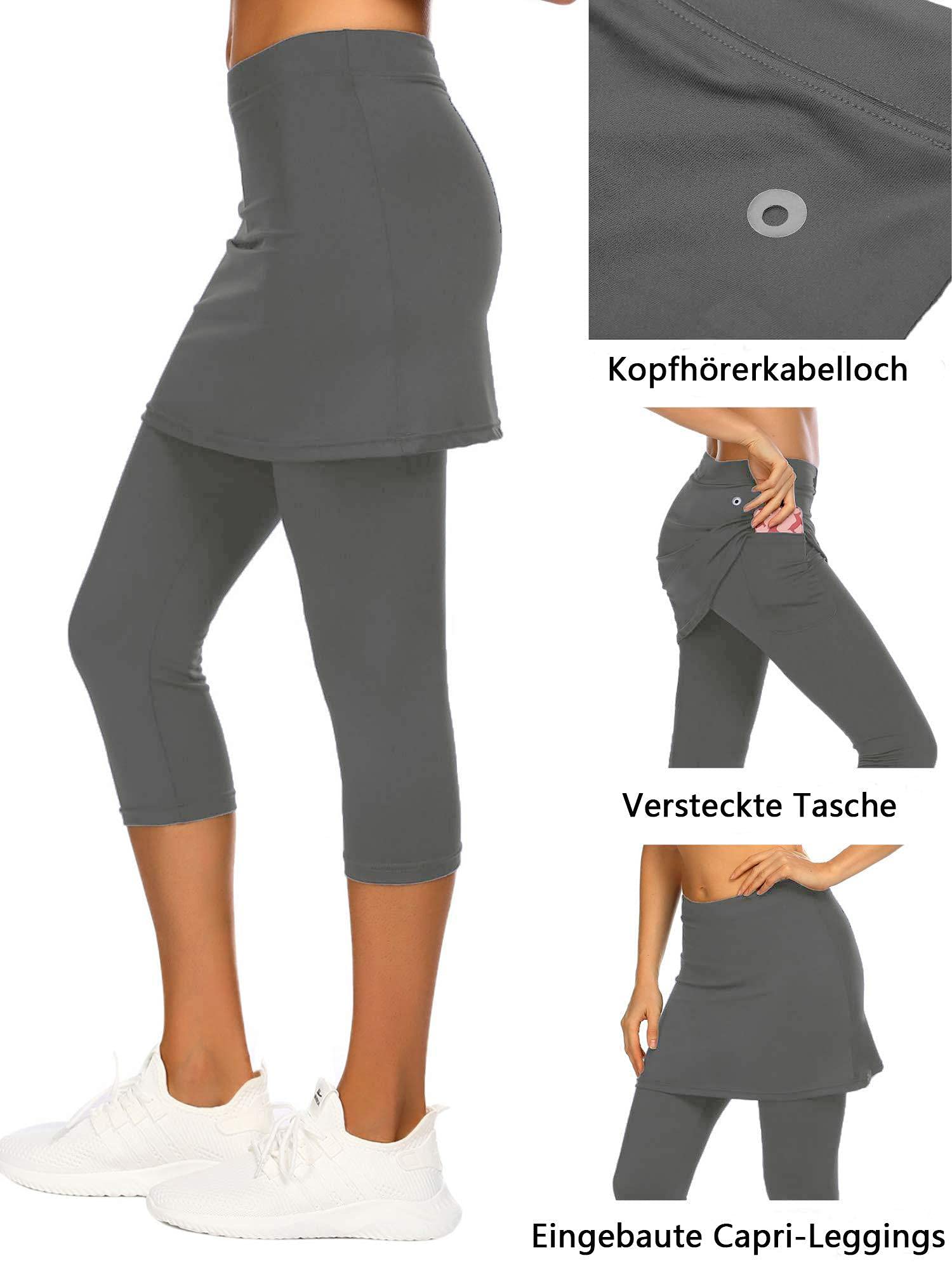 Vantor Damskie sportowe Skort Legginsy do biegania Skort ze spódnicą Spódnice do tenisa Spódnica hokejowa Obcisłe Capris Gym 3/4 Spodnie do jogi z kieszeniami i gniazdem słuchawkowym