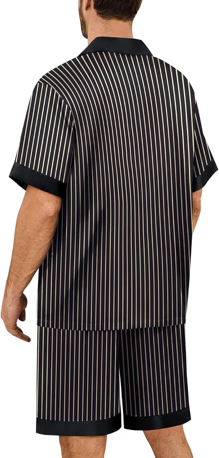 SWOMOG Mens Satin Pajamas Set Silk Pj Sets Short Sleeve Button Down 2 PCS Sleepwear with Drawstring & Pockets S-3XL - Image 5