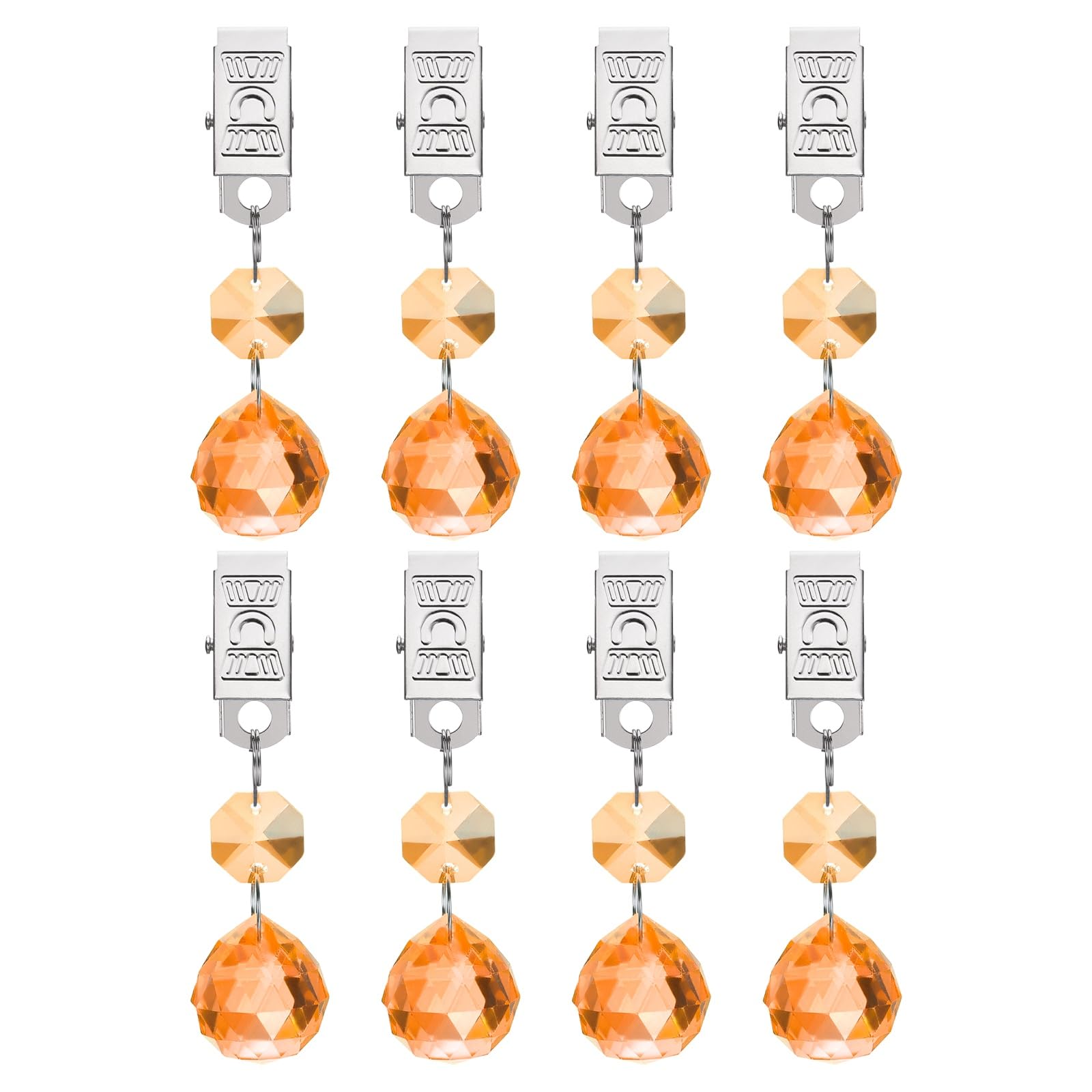 sourcing map 8Pcs Tablecloth Weights, Crystal Table Cover Weights with Metal Clips, Clear Ball Shape Pendant Curtain Weight 20mm for Outdoor Picnic Garden Table Decoration(Amber)