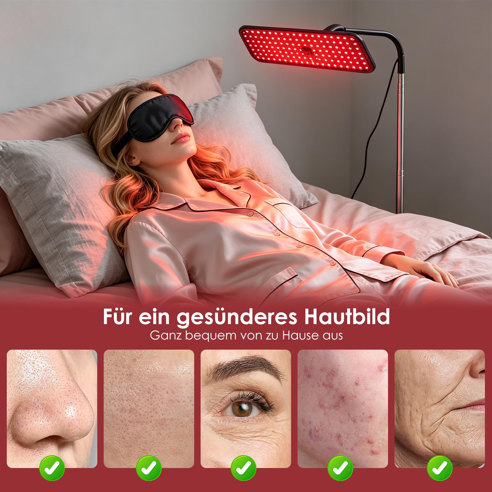 Lampada a luce rossa per viso e tutto il corpo, (660 nm, 850 nm), lampada a infrarossi a due lunghezze d'onda, 126 LED e 4 modalità, pannello luce rossa con supporto regolabile (126 LED)