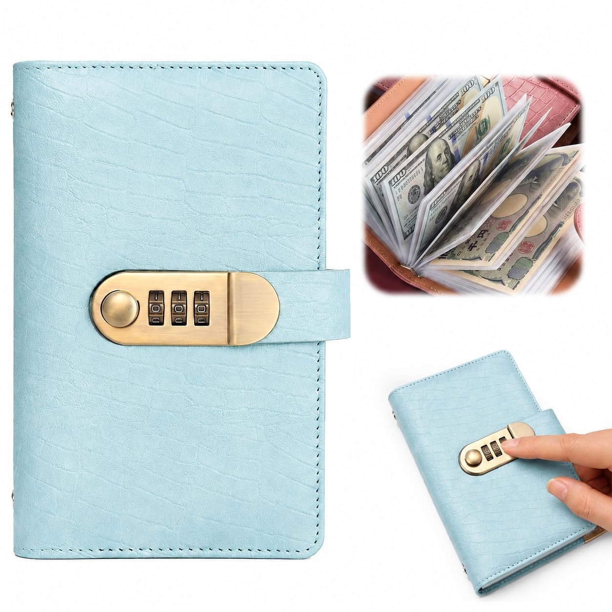 100 Envelope Challenge Binder with Lock, A6 Savings Book (Blue)