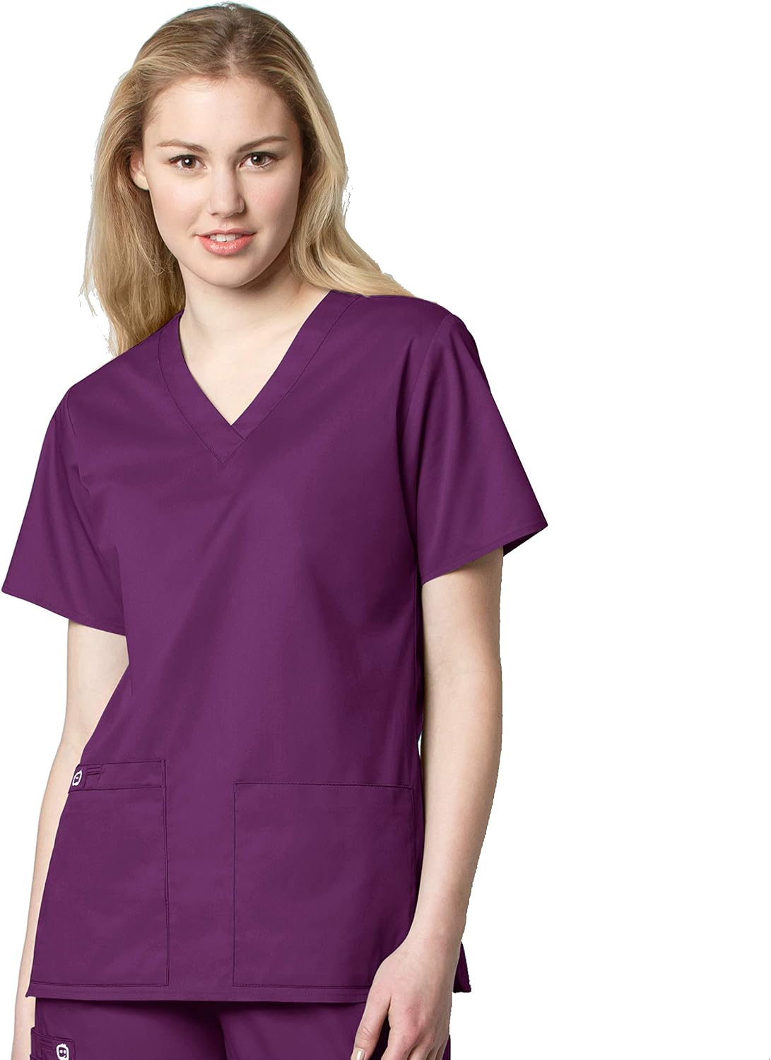 WonderWink WORK Women's Scrubs V-Neck Chest Pocket Top & Pull On Cargo Pant Set + Badge Reel