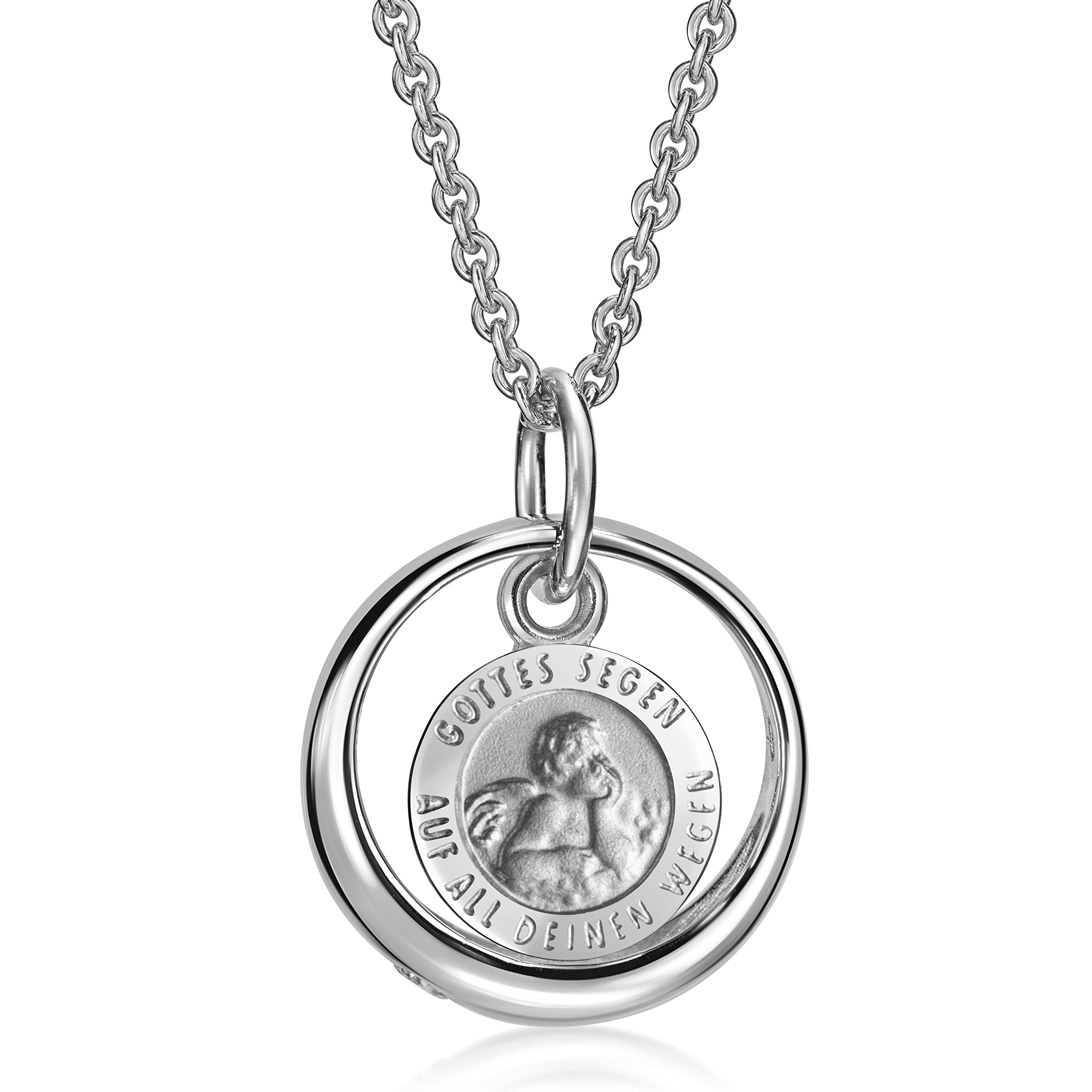 Taufkette Taufring mit Zirkonia und Schutzengel-Einhänger Gottes Segen auf all deinen Wegen inkl. Kette 36/38 cm 925er Sterlingsilber rhodiniert AMZ0585