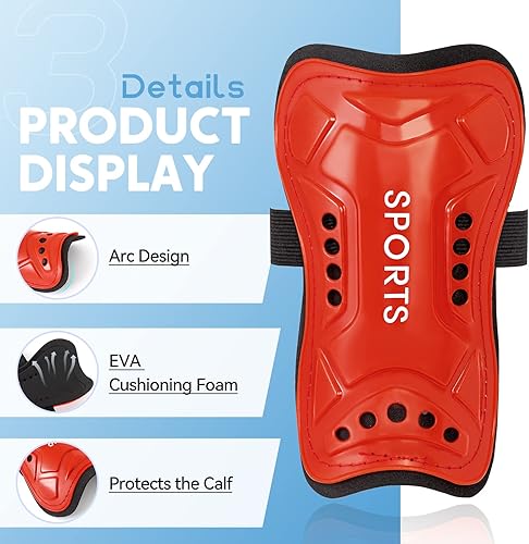 Miniatura 3 de Espinilleras de fútbol para jóvenes y niños con calcetines de fútbol, 3 tamaños, equipo de protección de pantorrillas, equipo ligero y ajustable