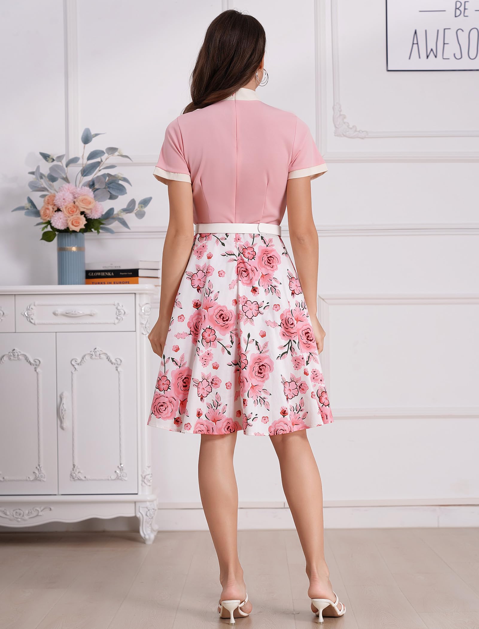 IDOPIP Robe élégante pour femme avec col noué - Style rétro années 1950 - Pour cocktail, bal de fin d'année, soirée formelle, rockabilly