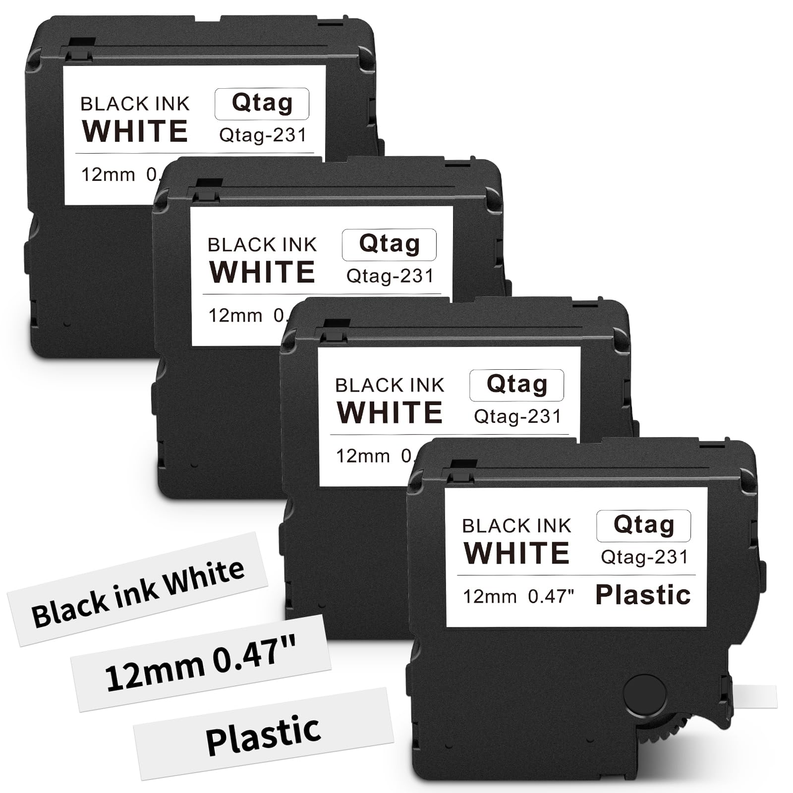 Replacement for Brother P-Touch Btag BTAG231 Black on White Label Tape | 1/2in by 13.1ft (12mm x 4m), 4Pack 12mm 0.47" Label Tape Refill Compatible with Brother PT-N10, PT-N20, PT-N25BT Label Makers