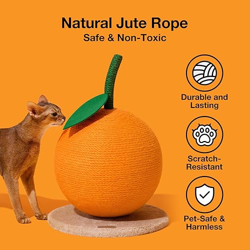 Miniatura 2 de VETRESKA - Poste rascador para gatos con cuerda de sisal poste vertical para rascar para gatos gatitos y decoración del hogar Un color naranja,