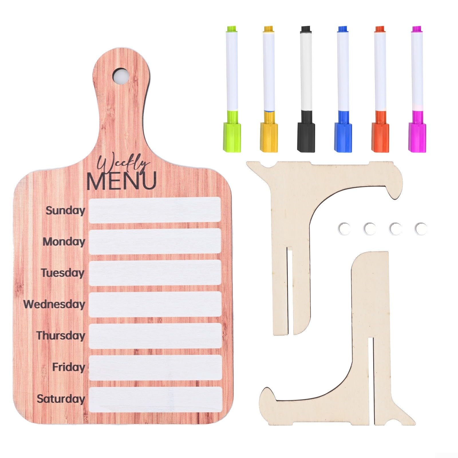 FACAIIO Wooden Meal Planner Board, Dry Erase Weekly Menu Organizer with Stand for Kitchen Family Meal Planning and Grocery List