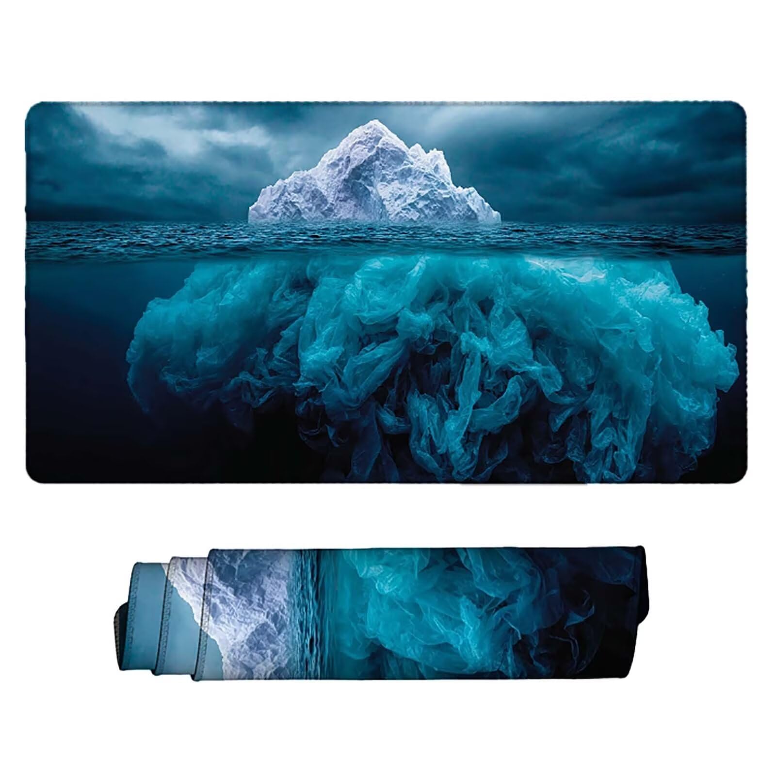 Tappetino Mouse XXL 1000x500mm Blu Mousepad Ghiacciaio Tappetino Scrivania Grande, con base in Gomma Antiscivolo, Impermeabile Sottomano Scrivania per Computer, Accessori Gaming Mouse Pad 5-1918e