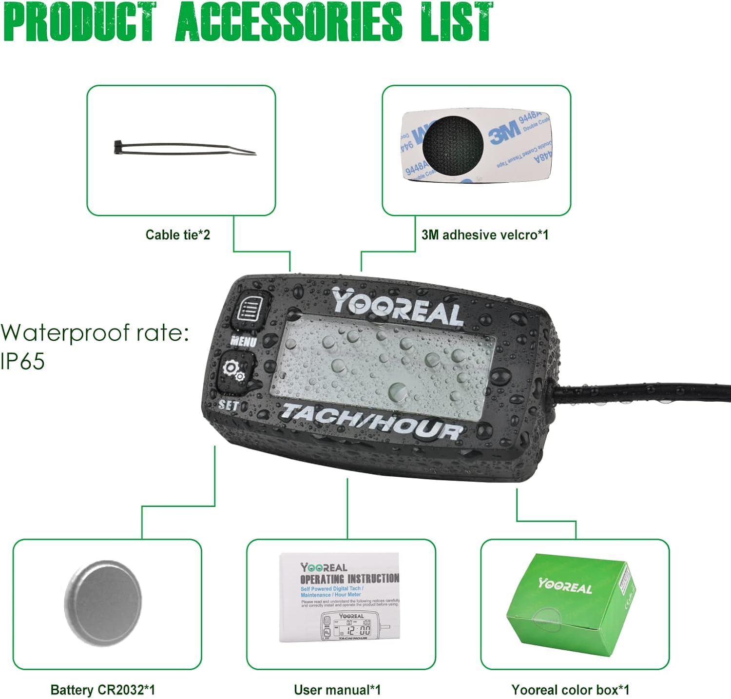 Yooreal LCD-Drehzahlmesser, Wartungserinnerung, Rasentraktor, Generator, Rasenmäher, Kettensäge, Außenborder, Schneemobil, austauschbare Batterie