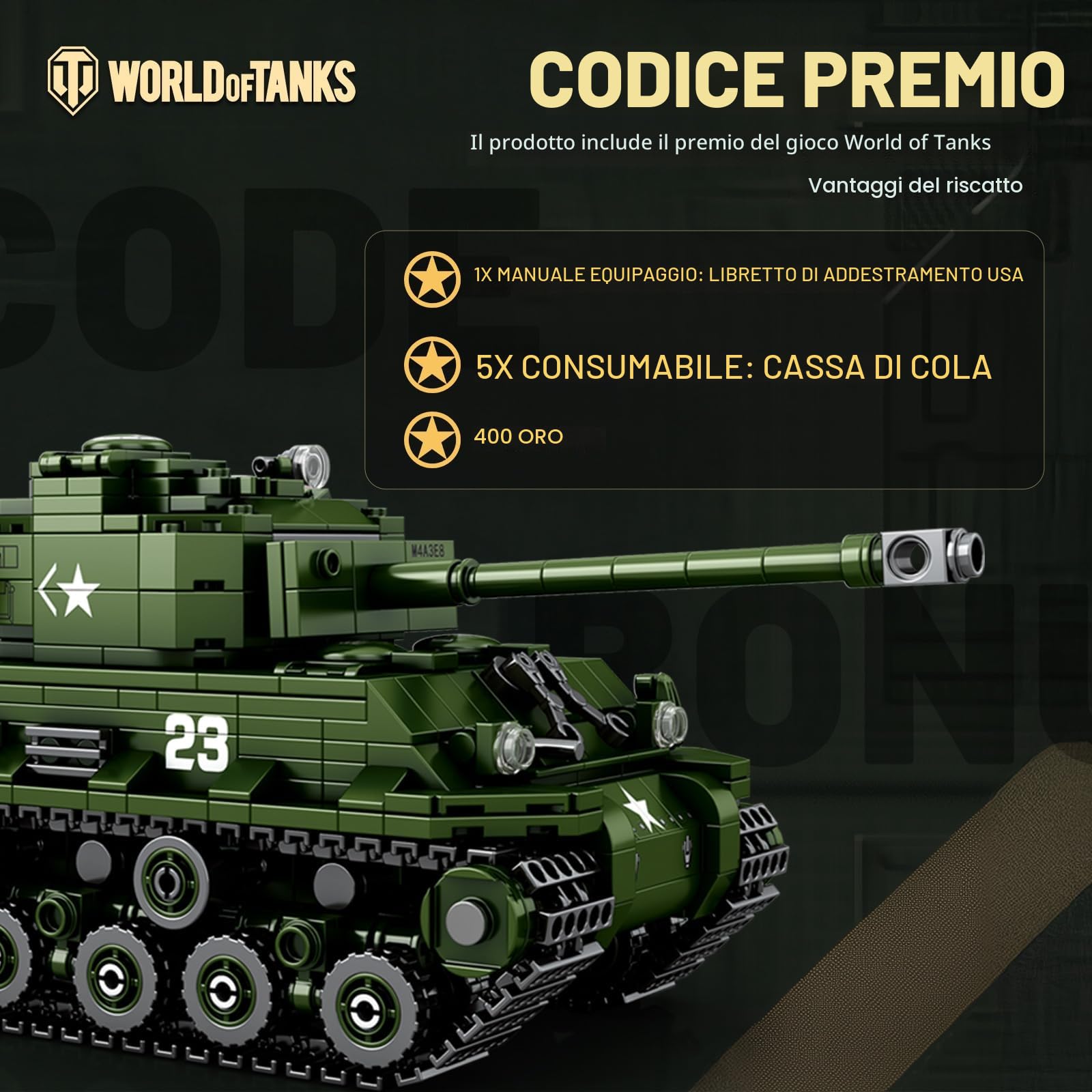 Reobrix M4A3E8 Sherman Militare Carro Armato in Mattoncini per Adulti, UAS WW2 Tank Carri Armati Militari Modello da Costruire, 77030 Prodotti Autorizzati World of Tanks, Regalo per 14+ (836 Pezzi)