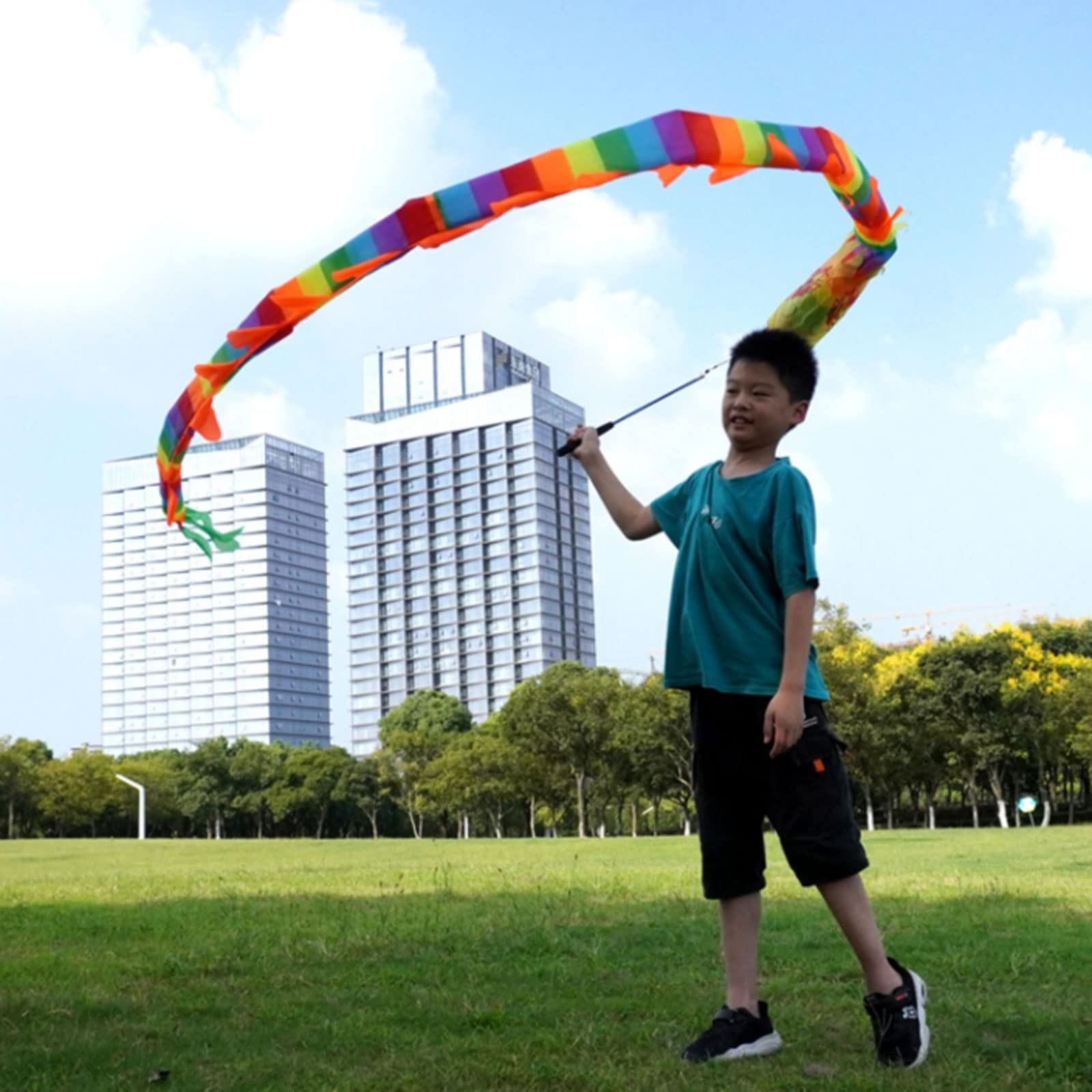 Chiński taniec smoka, jedwabny smok dla dzieci i dorosłych, chiński smok noworoczny, płynący jedwab, potrząsanie i wirowanie, gra Square Dance, 2 m, 3 m, 5 m, 7 m, kolor do majsterkowania