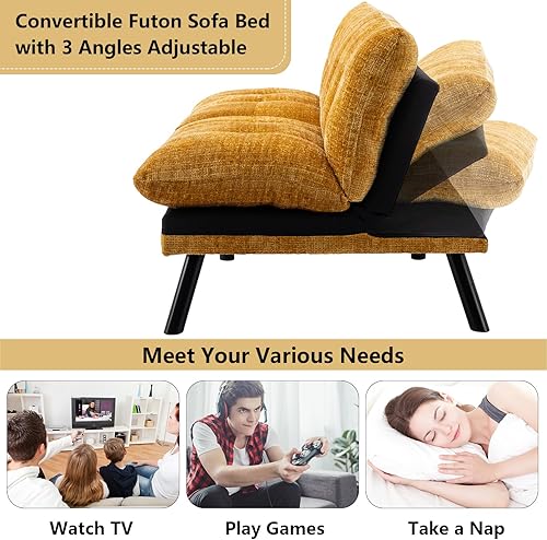 Miniatura 3 de Sofá cama futón, sofá cama convertible moderno de felpilla con respaldo ajustable, sofá de 2 plazas para espacios pequeños, sofá biplaza tapizado