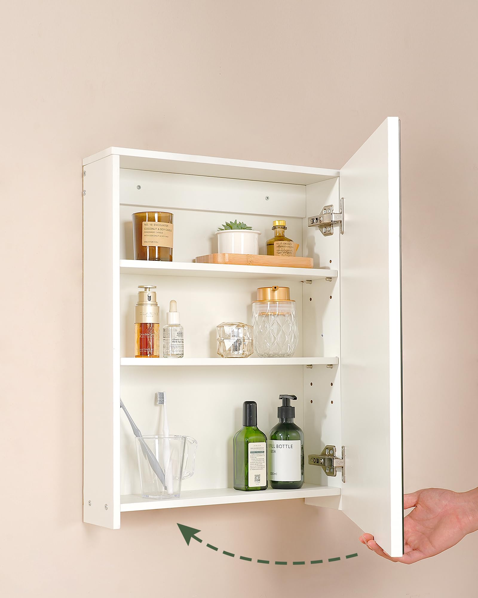 CHOEZON Armoire de Toilette de 45 x 60 cm, Meuble Murale à Miroir de Salle de Bain, Armoire à Pharmacie, Rangement Suspendu, Panneaux réglables, Blanc
