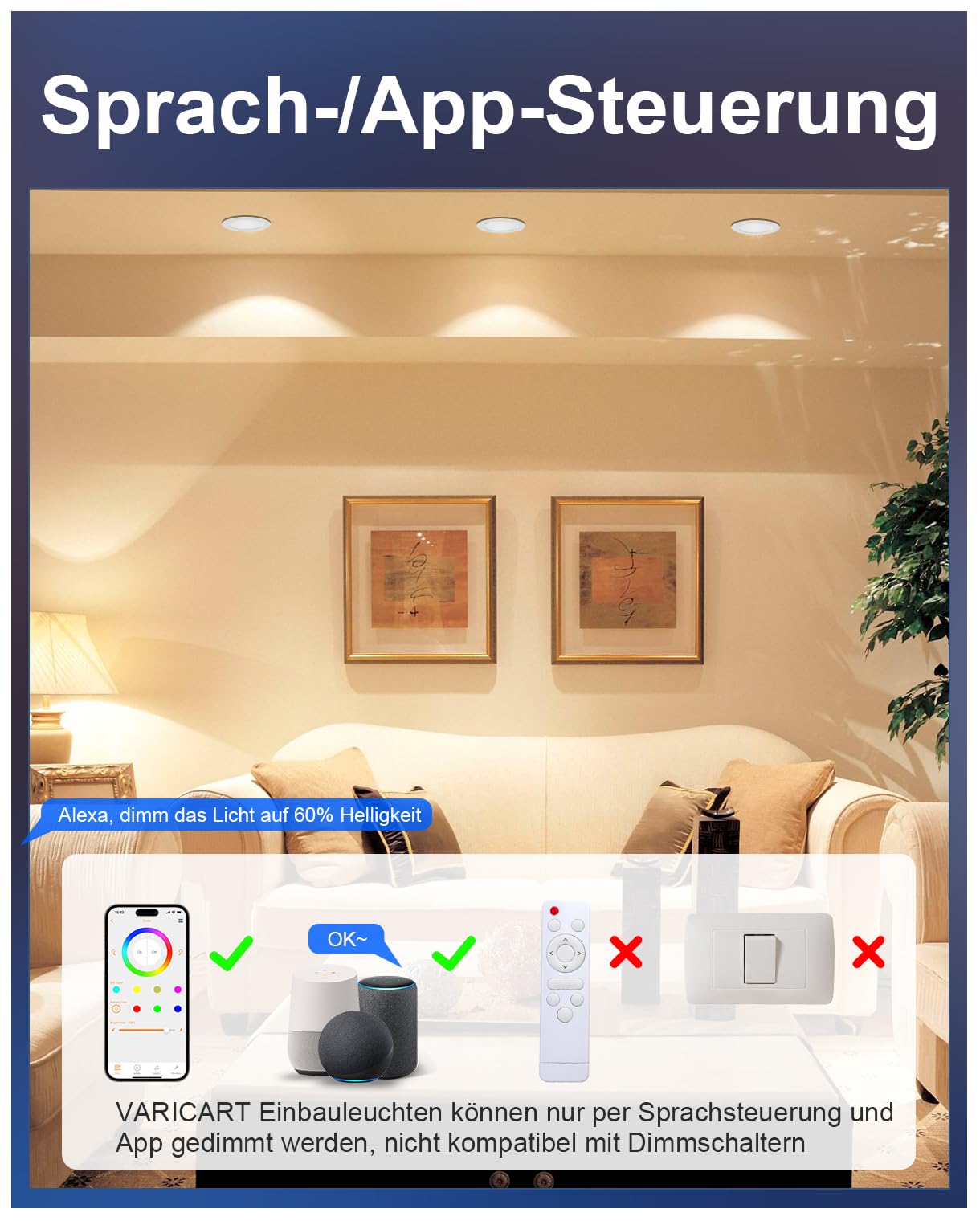 LED Einbaustrahler 230V RGB Alexa, Smart LED Spot Ultra Flach Bluetooth 10W 6er Set, Einbaustrahler Dimmbar Farbig, Deckenspots Musik Sync APP Steuerung, Farben Spots Deckenleuchte