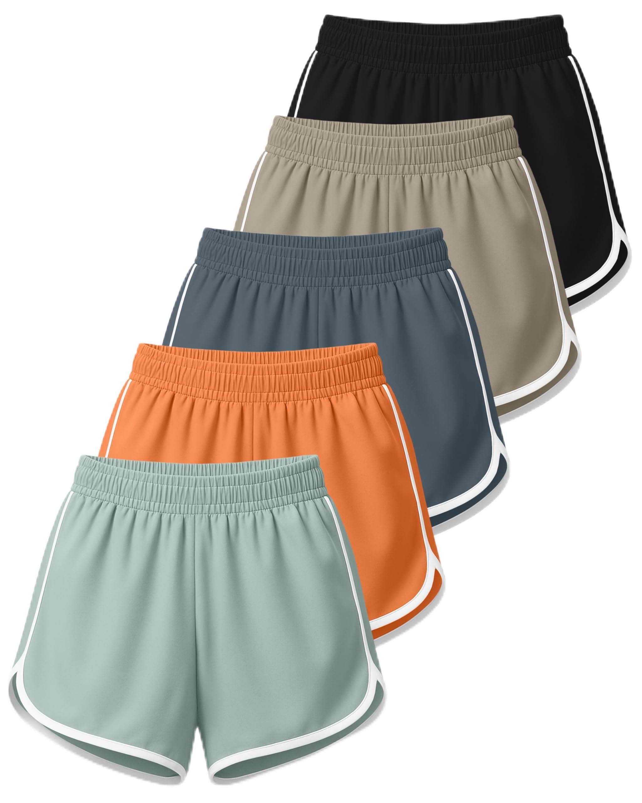 Real Essentials 5 Pack: Women’s Dry-Fit Dolphin Shorts – Athletic Running Workout Gym Lounge Active Casual (Plus Available)