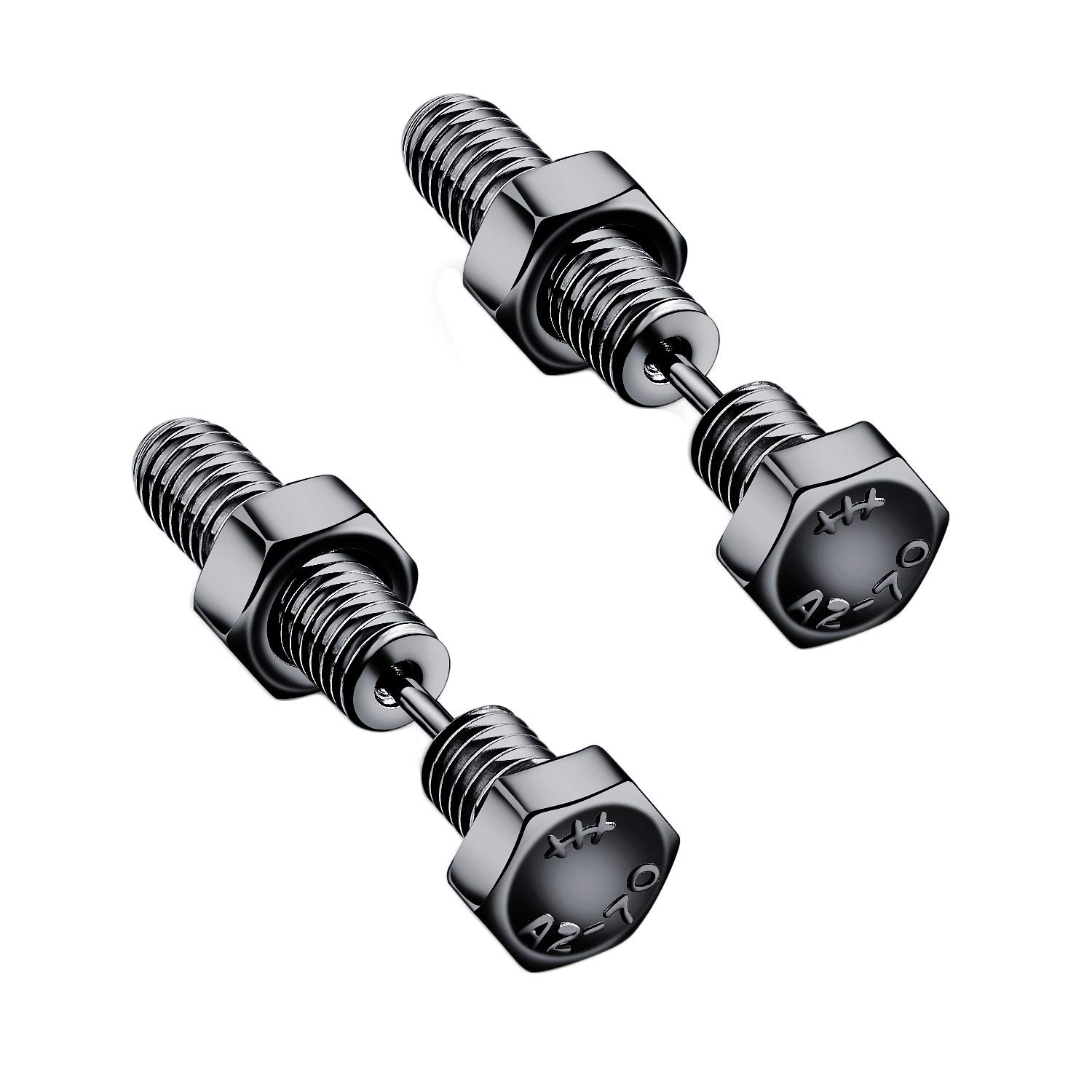 black color stainless steel screw shape stud nut earrings street hip hop for Men Boys-image-11