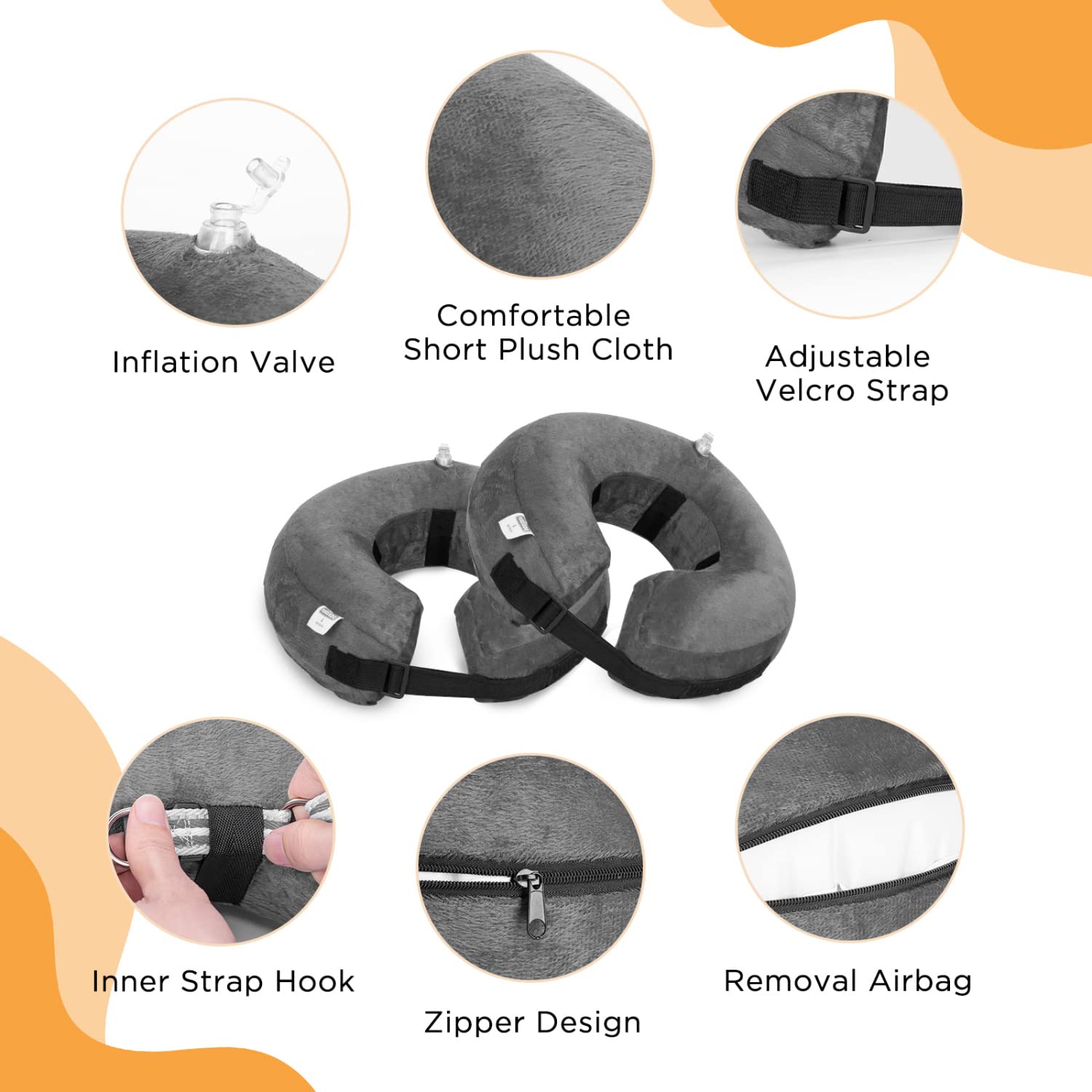 Nobleza - Collare Protettivo Gonfiabile Elisabettiano per Cane e Gatto, Collare Regolabile per Cane Gatto Ferita Recupero Guarigione Collare (Grigio, S)