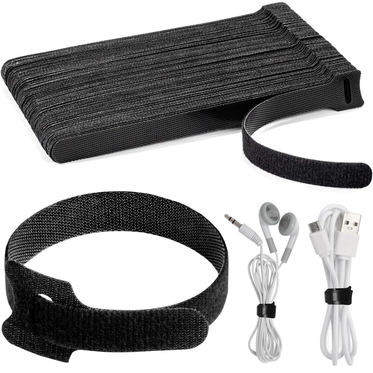 120 Stück Wiederverwendbare Kabelbinder Aus Klett – Schwarz, 15 Cm, Verstellbar, Für PC, TV, Schreibtisch