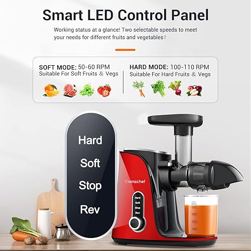 Miniatura 2 de AMZCHEF - Exprimidor de masticación lenta de AMZCHEF exprimidor de prensa fría con dos modos de velocidad botella de viaje 169fl oz pantalla LED