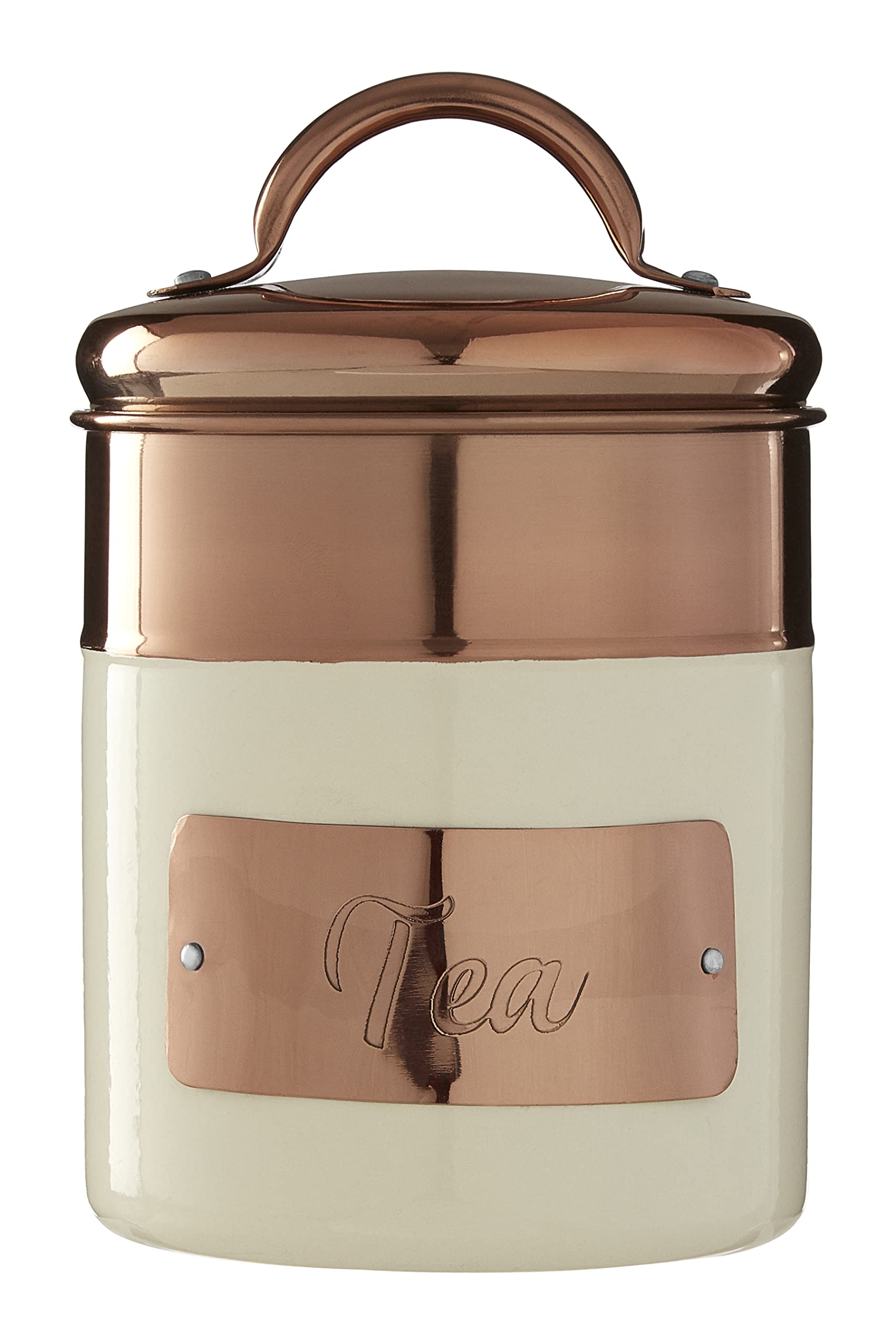 Prescott Cream Copper Embossed Tea Kitchen Stainless Steel Storage Tin Canister