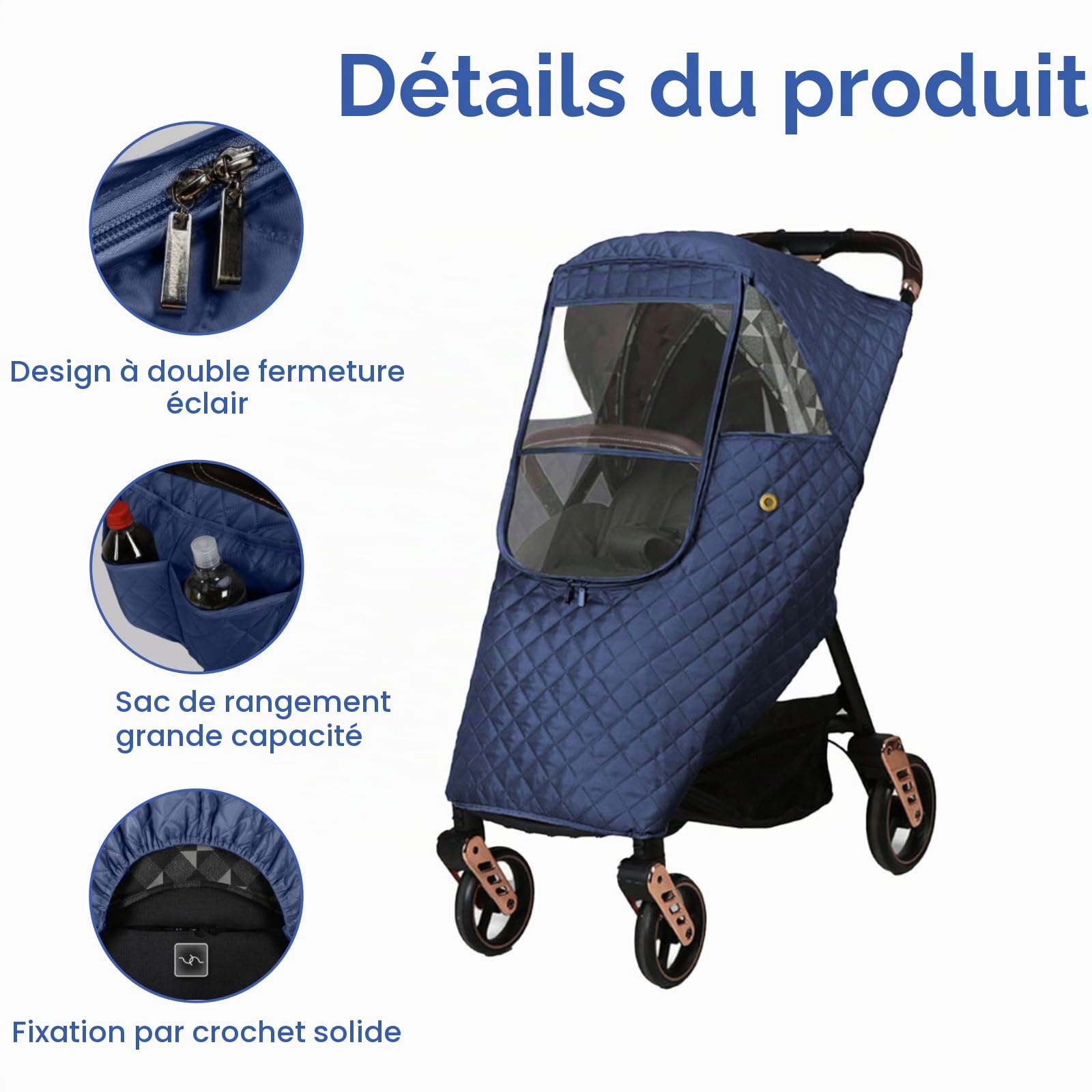 Housse de Pluie Universelle D'hiver pour Poussette de Bébé Coupe-vent Chaude et Matelassée Housse de Voyage Matelassée pour Poussette de Bébé