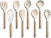 Country Kitchen Silicone Cooking Utensils, 8 Pc Kitchen Utensils Set, Easy to Clean Wooden Kitchen Utensils, Cooking Utensils for Nonstick Cookware, Kitchen Gadgets and Spatula Set - Khaki