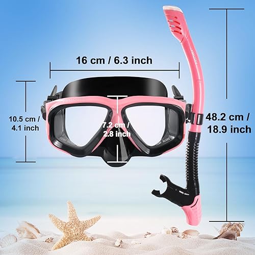 Miniatura 4 de Juego de esnórquel para adultos, juego de máscara de esnórquel de secado completo para adultos, protección antivaho, unisex, vista panorámica HD