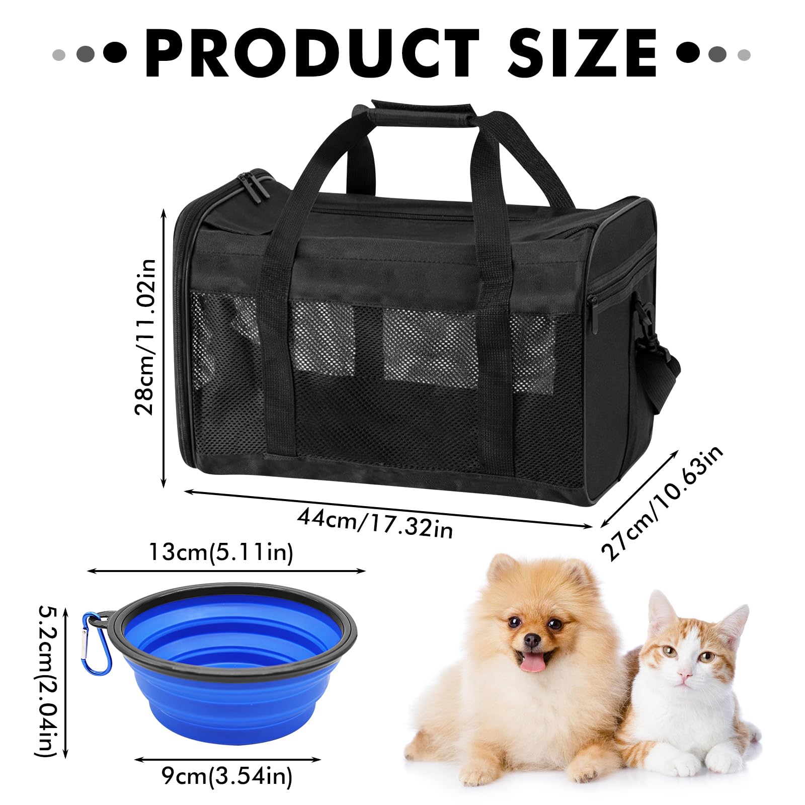 Sac Transport pour Animaux de Compagnie: WANDGU 42 x 27 x 28cm Sac Transport Chat Chien Pliable avec Écuelle, Sac de Portable pour Chien, Sac Animaux Domestiques