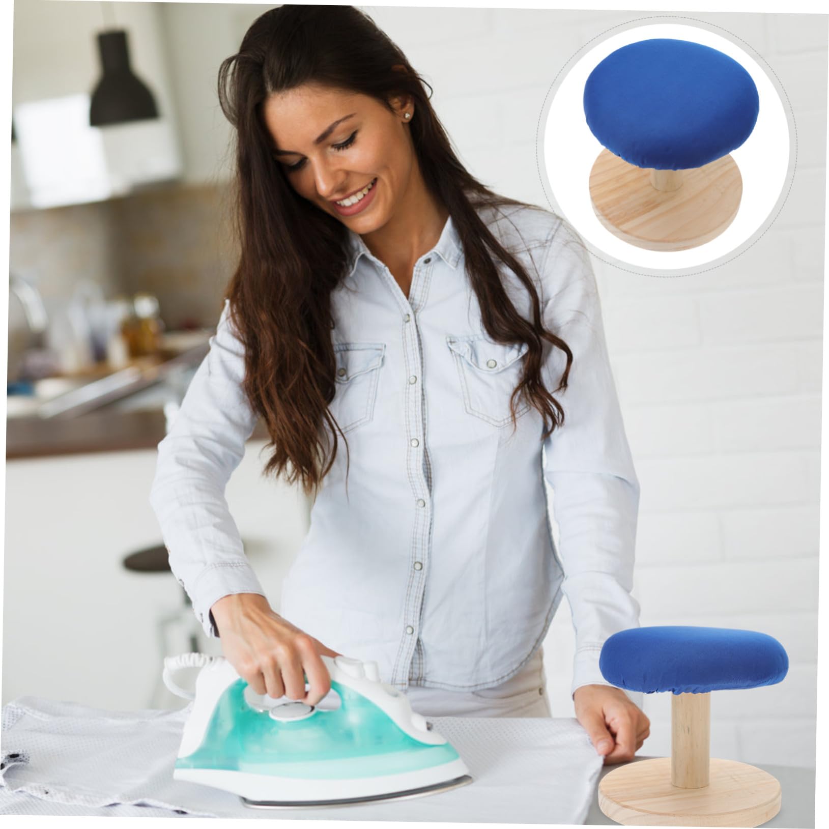 Taburete para Planchar Madera Gruesa Base Estable Soporte Práctico para Ropa con Curva para Cuellos y Mangas Diseño Compacto Hogar