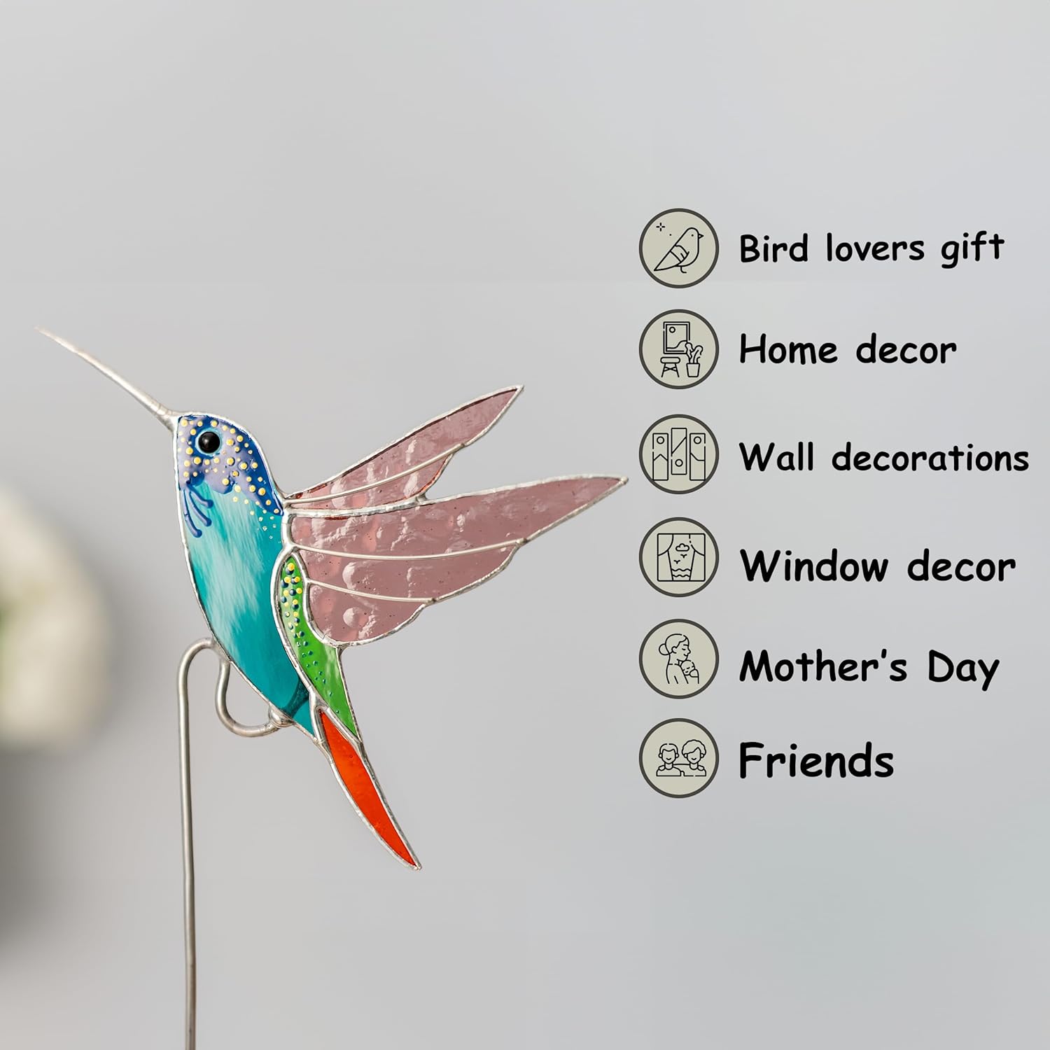 Stained Glass Hummingbird Wall Hanging Planter, Garden Decor, Mourning Gift, Sun Catcher, Farmhouse Ornament, Office Desk Decoration