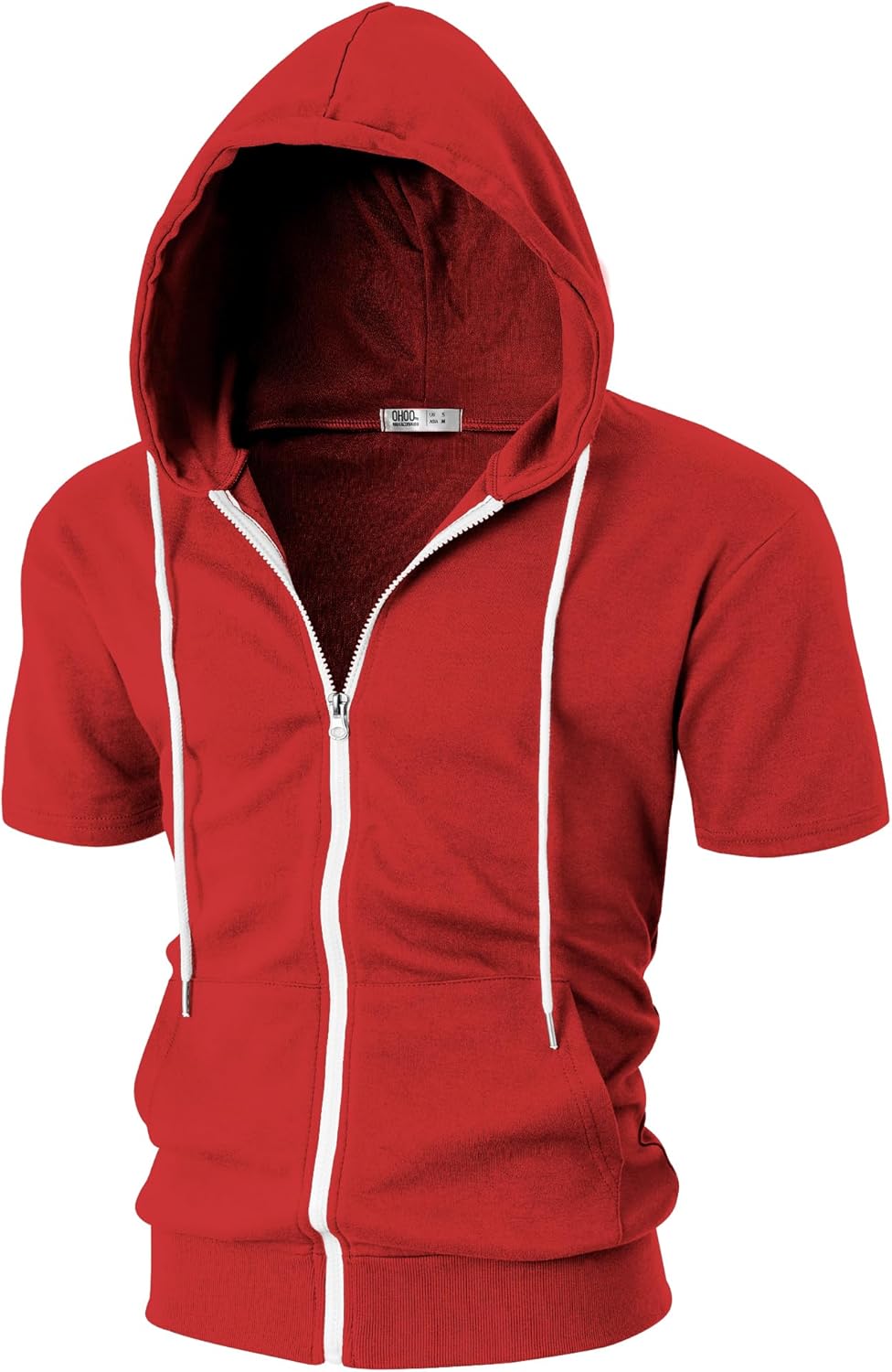 Ohoo Mens Slim Fit Zip up Hoodie Short Sleeve Thin Jacket Full Zip Sweatshirt with Kanga Pocket