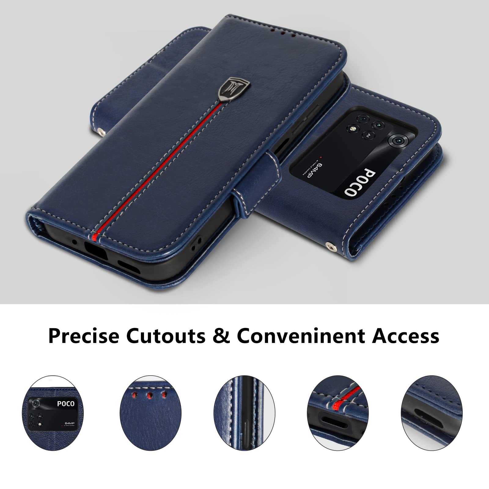Hülle Für Xiaomi Poco M4 Pro 4G – PU Leder Flip Case Mit Kartenfach & Kickstand, In Blau
