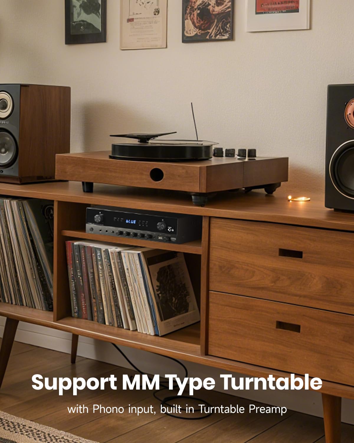 Donner Stereo Verstärker 600 W Peak 2-Kanal-Receiver Bluetooth 5.3 Phono Optisch Koaxial USB FM 2 Mikrofoneingänge Aux Cinch